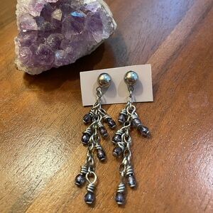 Handmade Wire Wrapped Purple Crystal Dangle Stud Earrings Silver Tone Funky Glam